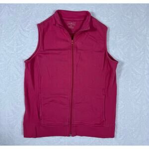 L.L Bean Women's Medium Pink Sweatshirt Vest Full Zip pockets Pima Cotton